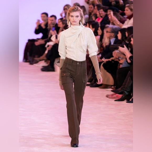 NWT Chloe Floral-Jacquard Tie-Neck Faux-Wrap Cream Blouse IT 36 (US 0) - Picture 1 of 16